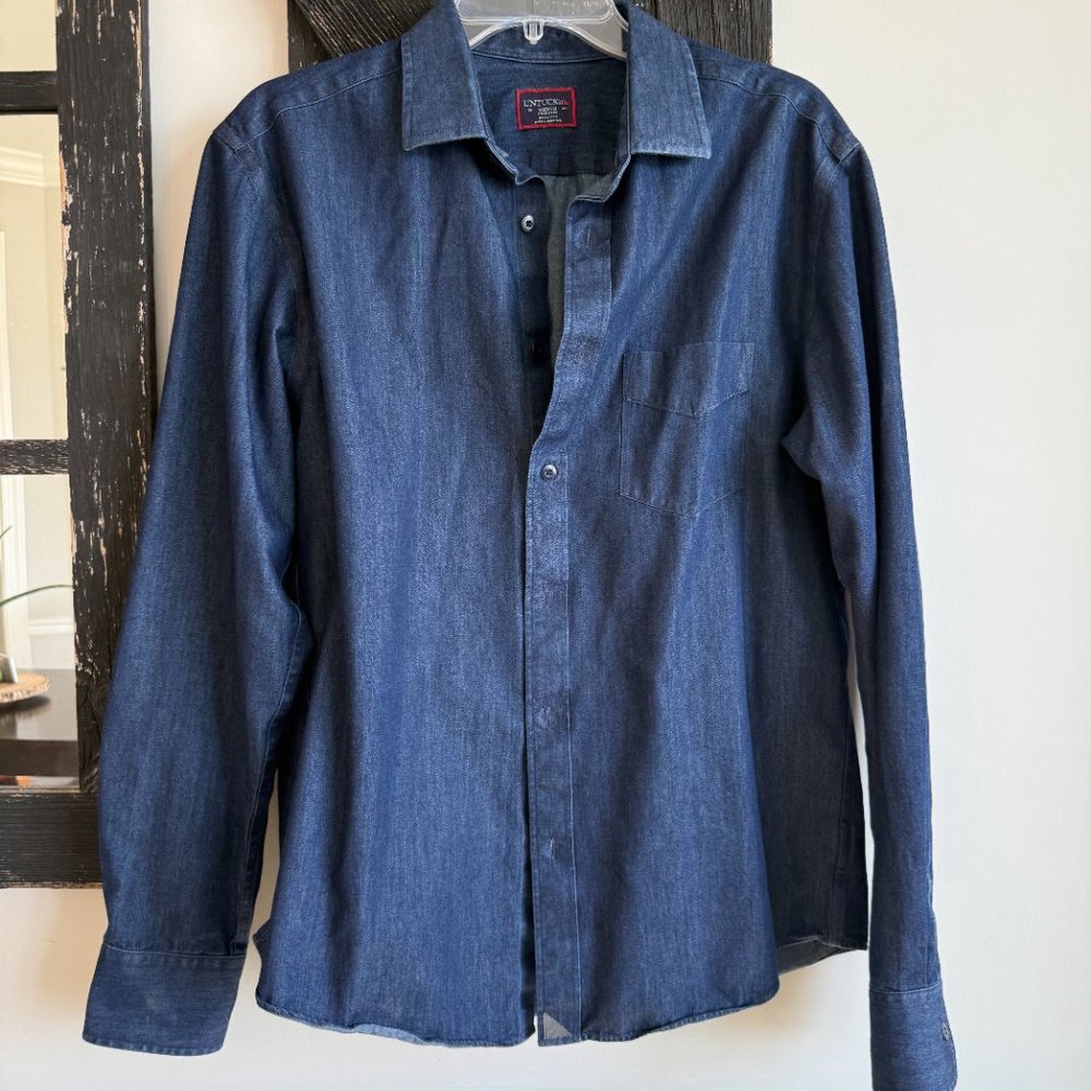 Men's UNTUCKit Long Sleeve Button Down Shirt, Size Medium, Blue